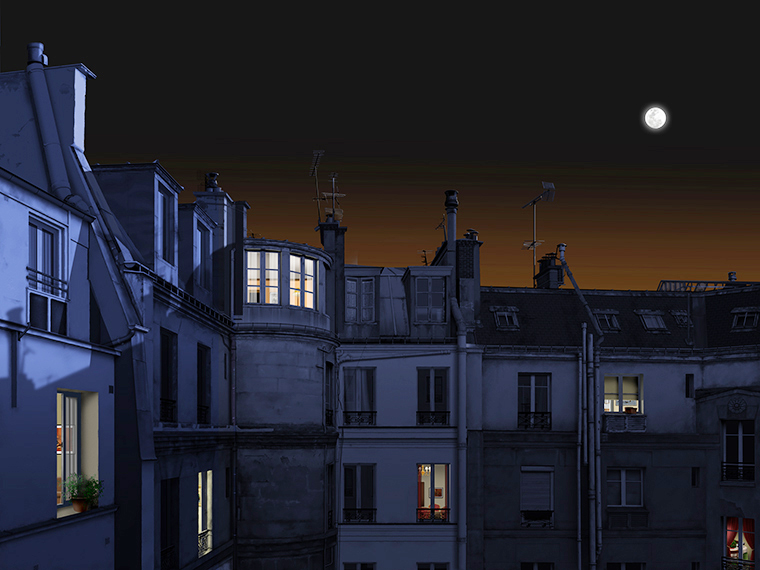 Paris Courtyard at Night